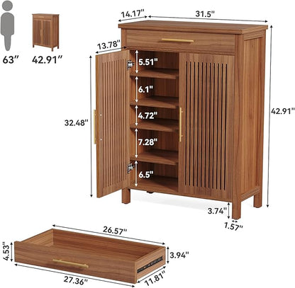 6-Tier Wooden Shoe Cabinet with Drawer,