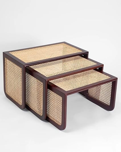 Small Rectangular Rattan Nesting Table Set of 3 Rattan Nesting Tables – The Stand Studio