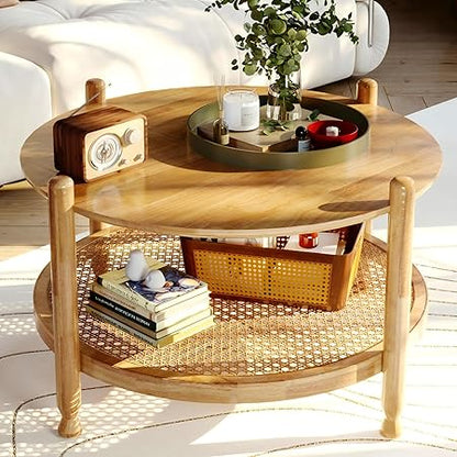 Rattan Round Coffee Table for Living Room