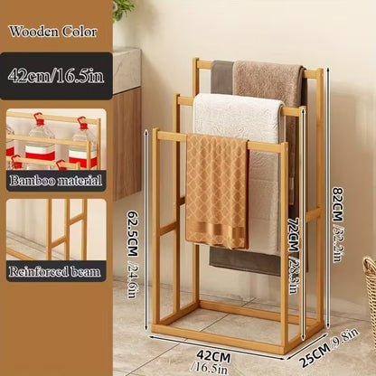 Elegant Bamboo Towel Rack | Freestanding Three-Tier Wooden Towel Stand – Space-Saving Bathroom & Pool Organizer for Indoor/Outdoor Use