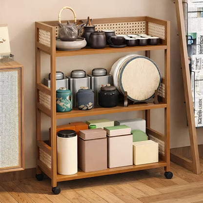 Wooden Storage Cart – 3-Tier Rolling Organizer Shelf