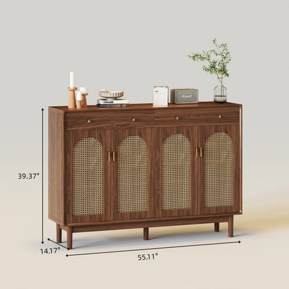 Freestanding Rattan Shoe Cabinet for Storage