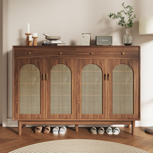 Freestanding Rattan Shoe Cabinet for Storage