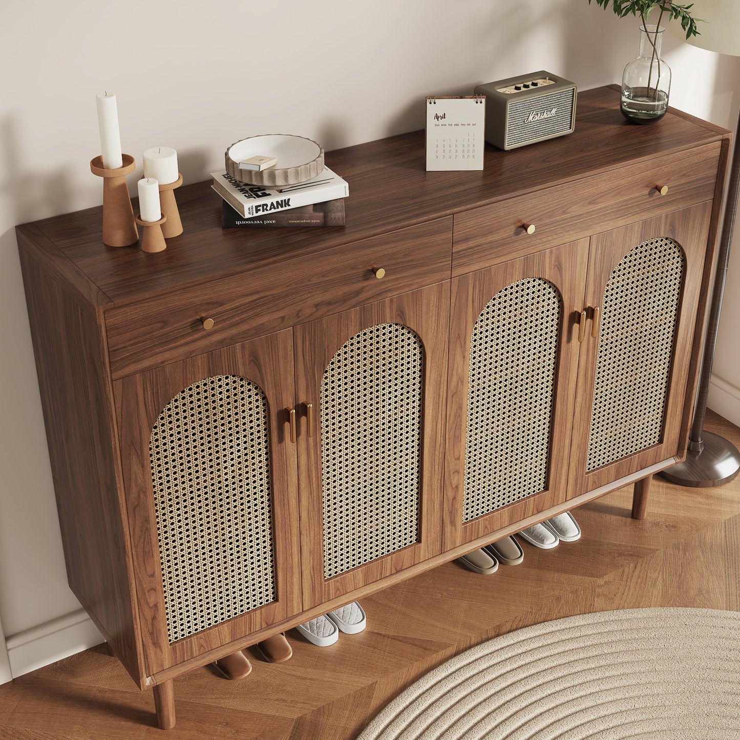 Freestanding Rattan Shoe Cabinet for Storage
