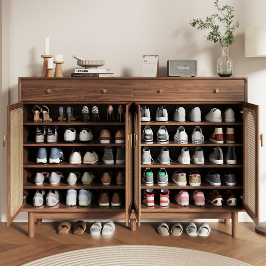 Freestanding Rattan Shoe Cabinet for Storage