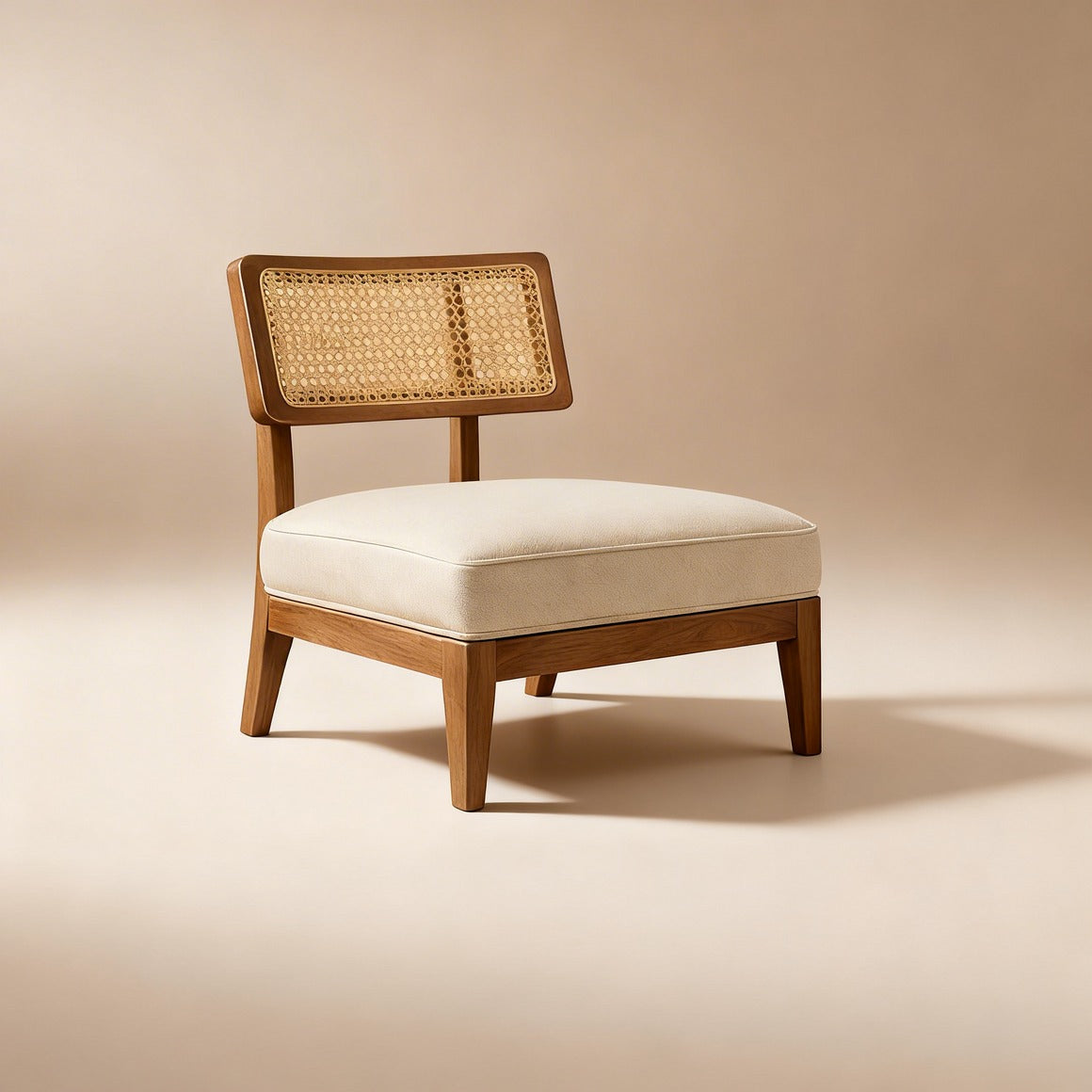 Solid Sheesham Wood Rattan Lounge Chair | Handcrafted Cane Accent Chair