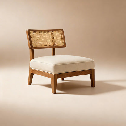Solid Sheesham Wood Rattan Lounge Chair | Handcrafted Cane Accent Chair