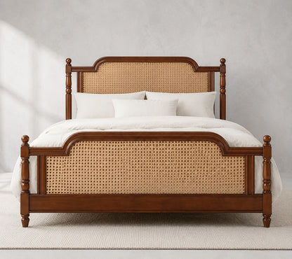 Handcrafted Wooden Cane Bed | Solid Wood Bed Frame