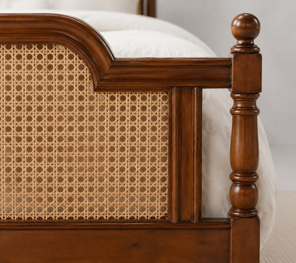 Handcrafted Wooden Cane Bed | Solid Wood Bed Frame