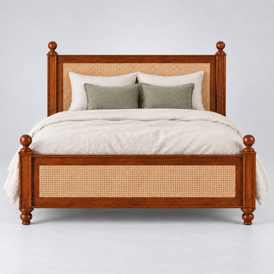 Handcrafted Rattan Bed | Solid Wood Cane Bed Frame
