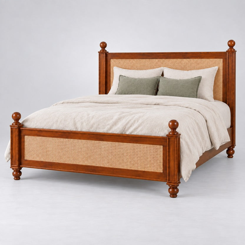Handcrafted Rattan Bed | Solid Wood Cane Bed Frame