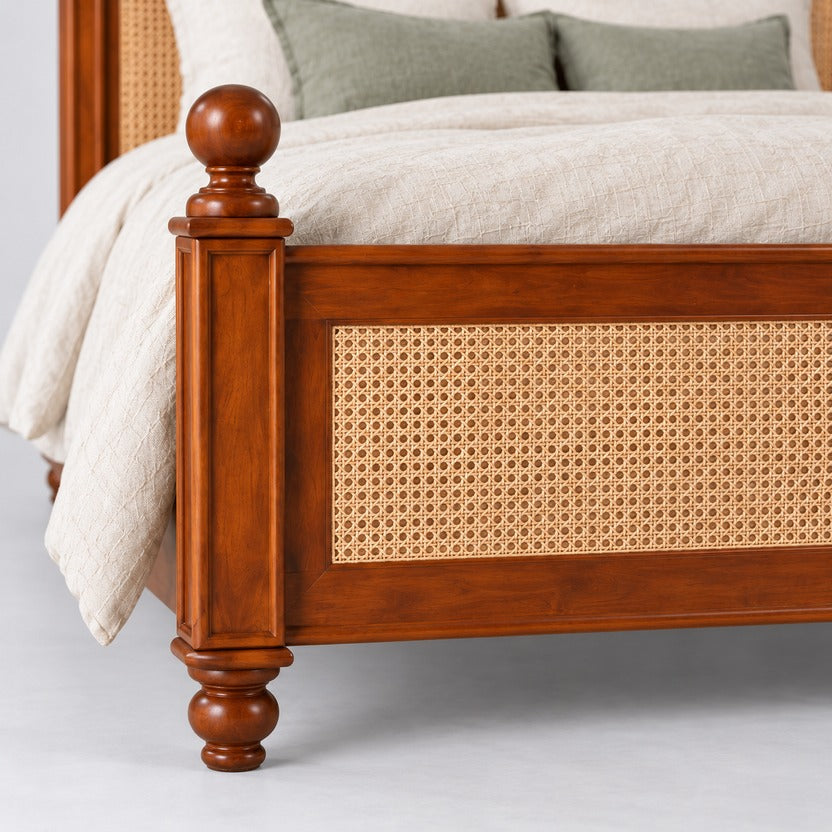 Handcrafted Rattan Bed | Solid Wood Cane Bed Frame