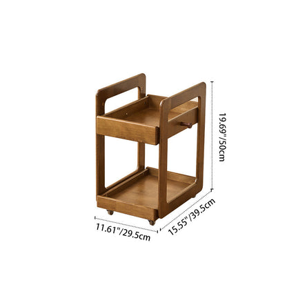 Japanese Style Solid Wood 2-Tier Side Table | Rounded Square Mobile Table