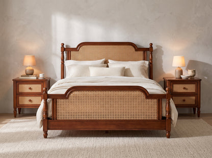 Handcrafted Wooden Cane Bed | Solid Wood Bed Frame
