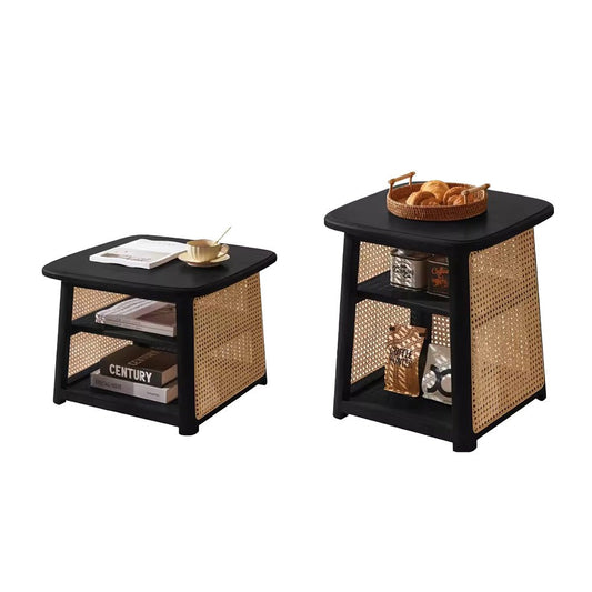 High Combination Solid Wood Rattan Nesting Coffee Table