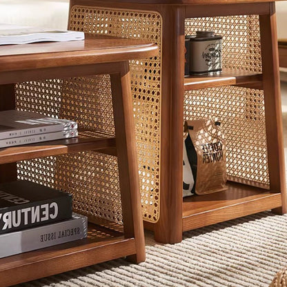High Combination Solid Wood Rattan Nesting Coffee Table