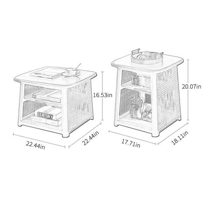 High Combination Solid Wood Rattan Nesting Coffee Table