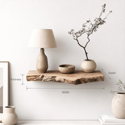 Rustic Live Edge Floating Bedside Shelf – Solid Wood Wall Shelf