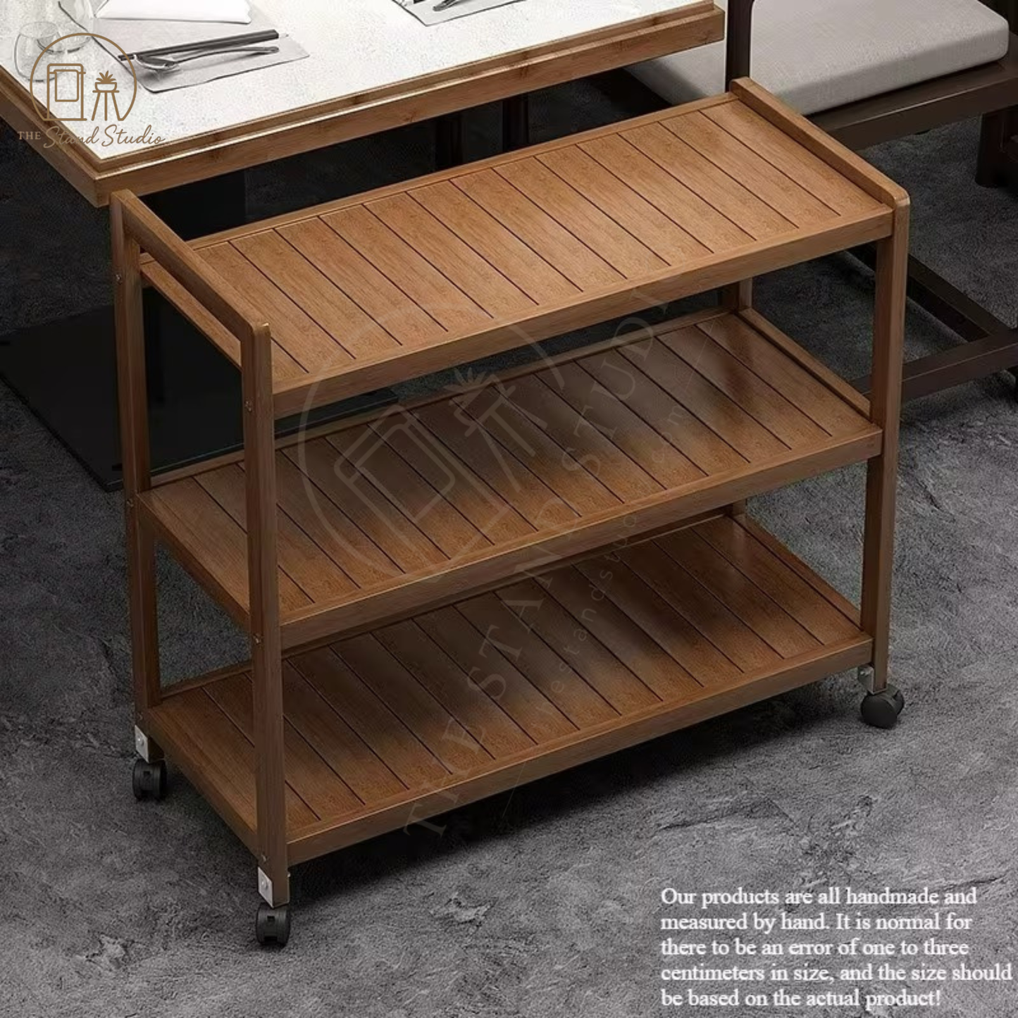 3-Tier Wooden Rolling Serving Cart with Storage Shelves