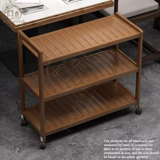 3-Tier Wooden Rolling Serving Cart with Storage Shelves