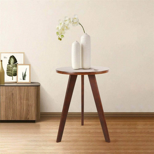 Vintage Wood Sofa Corner End Table Round Side Table for Living Room