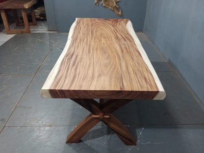 Handcrafted Live Edge Solid Wood Dining Table – Rustic Modern Design