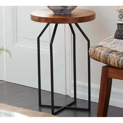 Sheesham Wood Black Metal Accent Table
