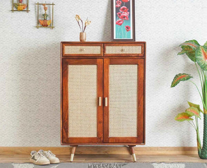 Solid Sheesham Wood Shoe Rack Cabinet | Modern Wooden Shoe Storage Organizer