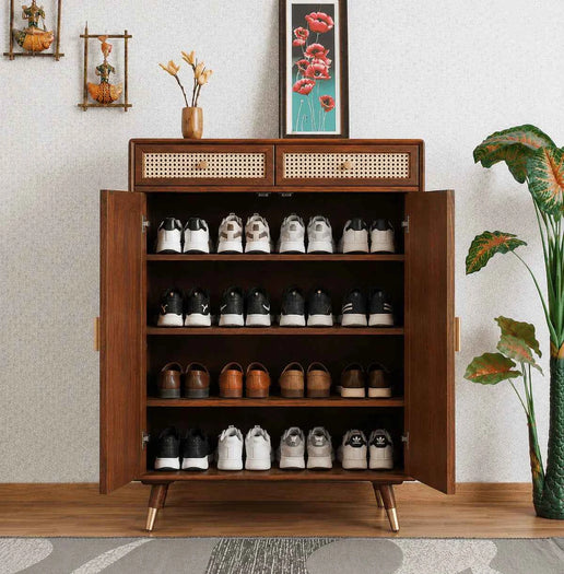 Solid Sheesham Wood Shoe Rack Cabinet | Modern Wooden Shoe Storage Organizer
