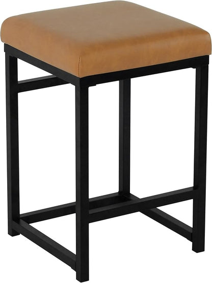 Modern 24-Inch Counter Stool | Backless Metal Frame Bar Stools Counter Height | Decorative Home Furniture, Carmel Faux Leather
