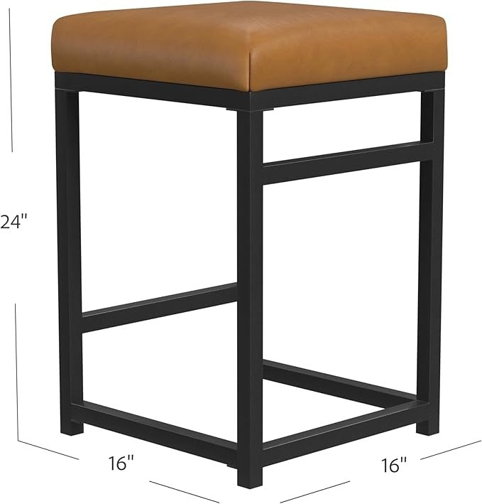 Modern 24-Inch Counter Stool | Backless Metal Frame Bar Stools Counter Height | Decorative Home Furniture, Carmel Faux Leather