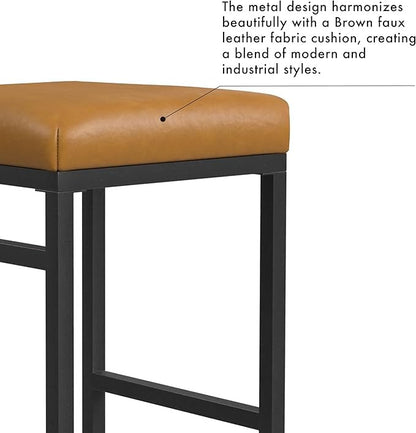 Modern 24-Inch Counter Stool | Backless Metal Frame Bar Stools Counter Height | Decorative Home Furniture, Carmel Faux Leather
