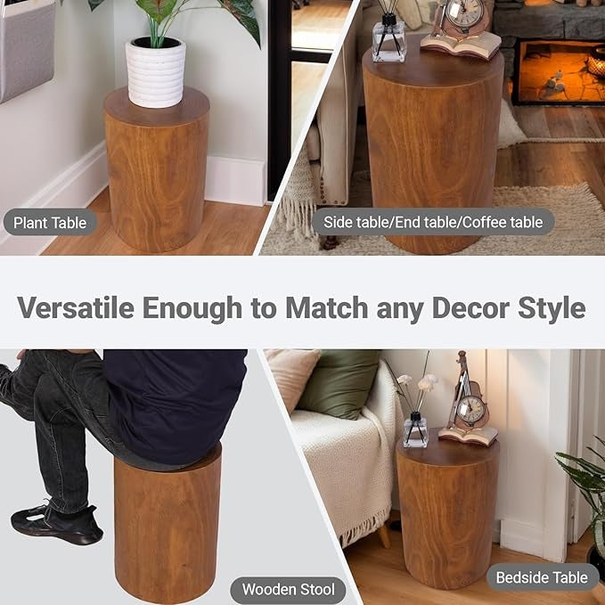 Wooden Tree Stump End Table, Rustic Wood Side Table, Wood Stump for Plant Stand Decor Nightstands Stool Indoor Outdoor