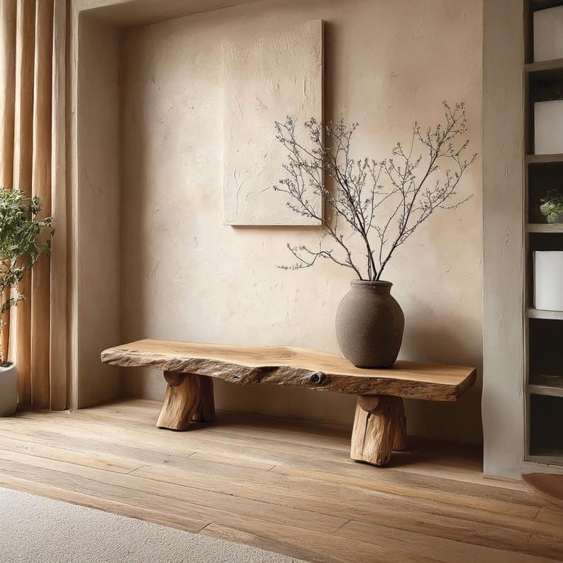 Handcrafted Live Edge Wooden Bench – Rustic Console Table & Sustainable Natural Wood Mudroom Furniture