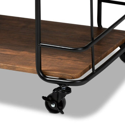 Neal Rustic Industrial Black Metal & Sheesham Wood Bar and Kitchen Serving Cart with Wheels