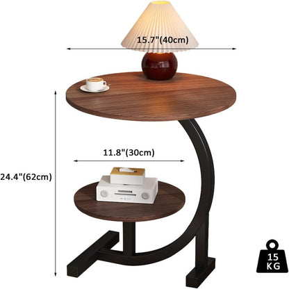 Small Side Table, C Shaped End Table for Sofa and Bed, TV Tray Table with Metal Frame for Couch, Living Room, Bedroom