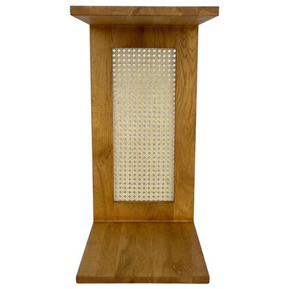 C-Shaped Oak Wood & Rattan Side Table | Modern Sofa & Bedside End Table
