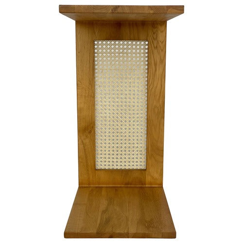 C-Shaped Oak Wood & Rattan Side Table | Modern Sofa & Bedside End Table