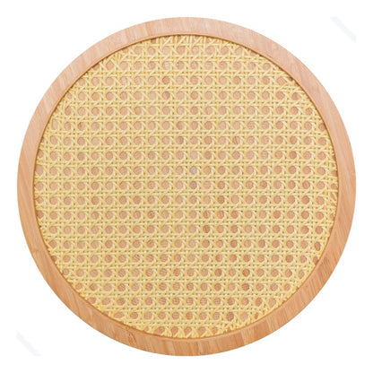 Round Bamboo & Rattan Serving Tray | Rustic Snack & Coffee Table Tray