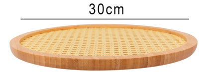 Round Bamboo & Rattan Serving Tray | Rustic Snack & Coffee Table Tray