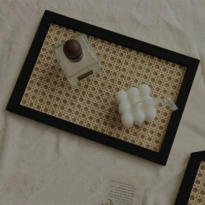 Black Rattan Serving Tray | Modern Decorative Coffee & Vanity Tray
