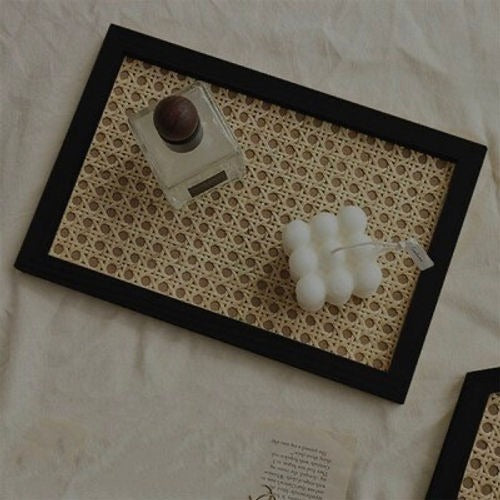 Black Rattan Serving Tray | Modern Decorative Coffee & Vanity Tray