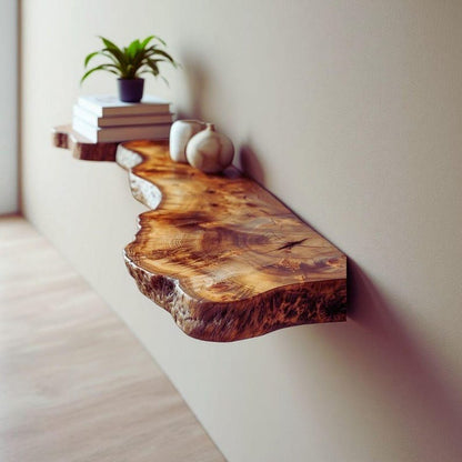 Live Edge Teak Floating Shelf – Rustic Modern Handmade Wood Wall Decor & Kitchen Shelves
