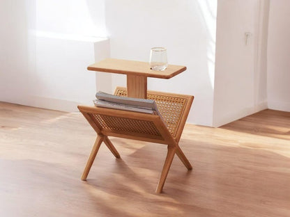 Handcrafted Wooden Magazine Rack Side Table, Modern Minimalist Bedside Table, Unique Decor for Living Room or Bedroom