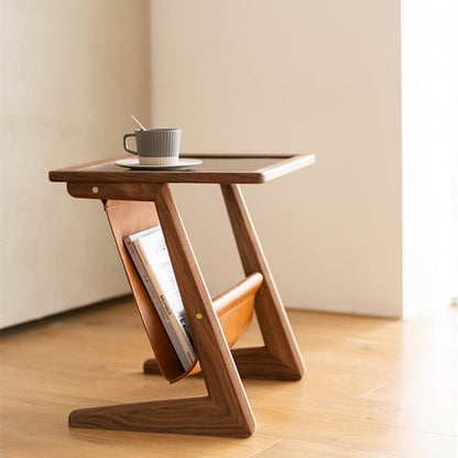 Solid Wood & Faux Leather Side Table