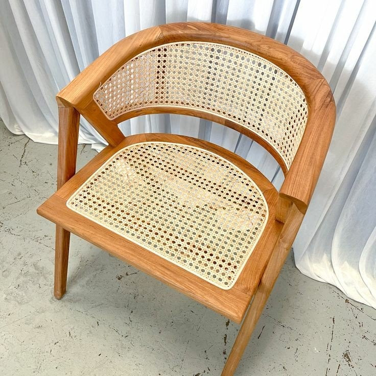 Handcrafted Wooden Cane Chair – Solid Wood Rattan Accent Chair – Modern Minimalist Dining & Living Room Seating