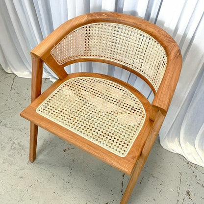 Handcrafted Wooden Cane Chair – Solid Wood Rattan Accent Chair – Modern Minimalist Dining & Living Room Seating