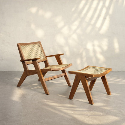Handcrafted Rattan Stool – Solid Wood & Cane Seating – Modern Minimalist Accent Stool