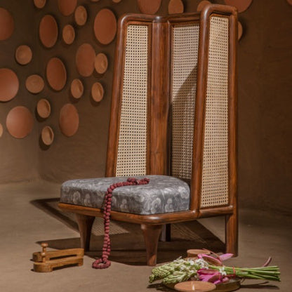 Dhyana” Rattan Chair – Handcrafted Solid Wood & Cane Accent Chair – Modern Minimalist Dining & Living Room Seating