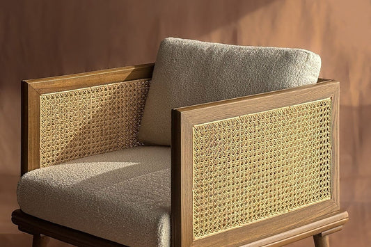 Rattan Armchair – Handcrafted Solid Wood & Cane Lounge Chair – Modern Minimalist Accent Seating